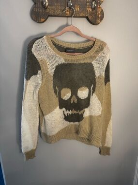 Wooden Ships Olive, Cream & Tan Skull Crewneck Sweater